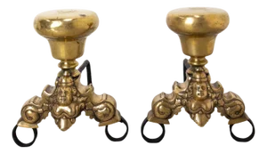 18th Century Louis XV Siren Fire Dogs in Wrought Iron, France, Set of 2