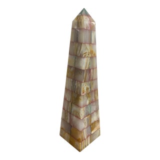 Vintage Late 20th Century Pink Onyx Marble Mosaic Obelisk For Sale