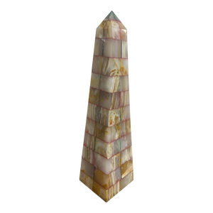 Vintage Late 20th Century Pink Onyx Marble Mosaic Obelisk