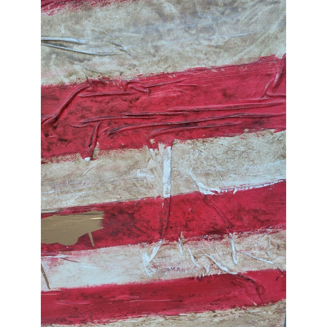 1980s Monumental Custom Made Hand Painted Draped Canvas Distressed American Flag Hope Wall Painting Art For Sale - Image 14 of 17