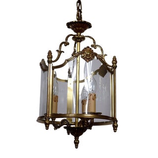Spanish Brass and Glass 3-Light Chandelier, 1950s For Sale
