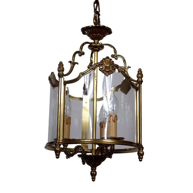 Spanish Brass and Glass 3-Light Chandelier, 1950s For Sale