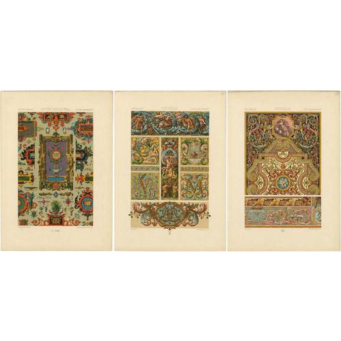 Albert Racinet, Three Monumental Renaissance Ornament Chromolithographs, 1873, Paper For Sale