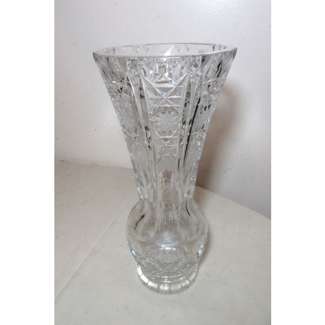 Vintage American Brilliant Lace Cut Clear Crystal Ornate Flower Vase Glass For Sale In New York - Image 6 of 11