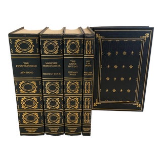Vintage Navy Blue Leather & Gold Gilt Books- Set of 5 For Sale