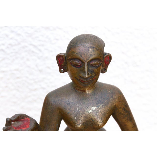Indian Antique Indian Cinnabar Bronze Apsara Statue For Sale - Image 3 of 11