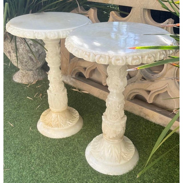 Pair of 1930s Italian Carved Alabaster Guéridon Side Tables For Sale - Image 13 of 18