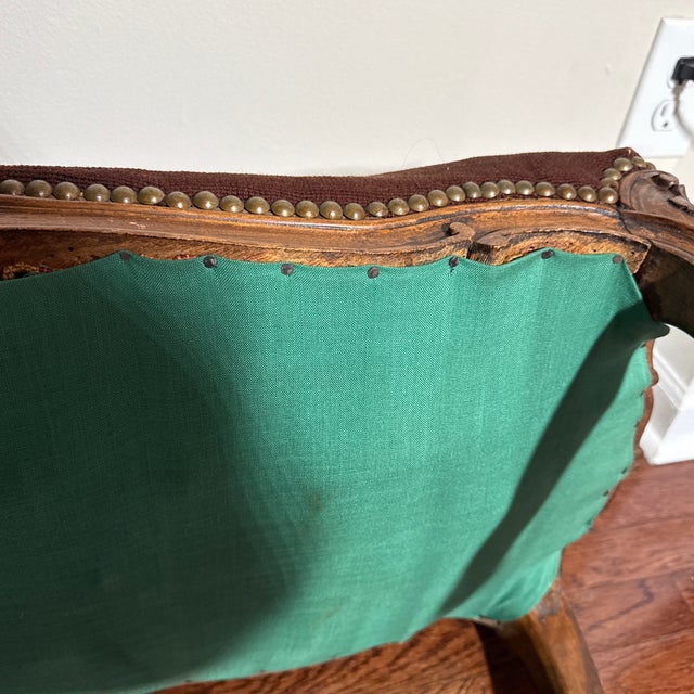 Wood Antique French Louis XV Style Carved Walnut Needlepoint Bench Stool Vanity Ottoman For Sale - Image 7 of 9