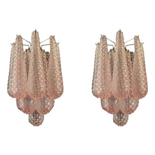 Pink Murano Glass Wall Lamps with Drop-Shaped Prisms, 2000s, Set of 2 For Sale
