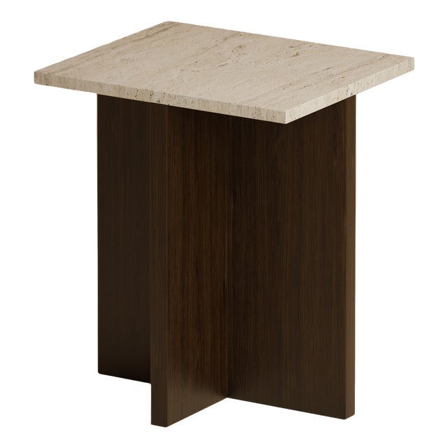 Roman Travertine and Smoked Oak Nightstand by Lebanto For Sale