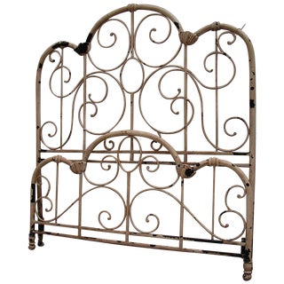 Distressed Wrought Iron Queen Bed For Sale