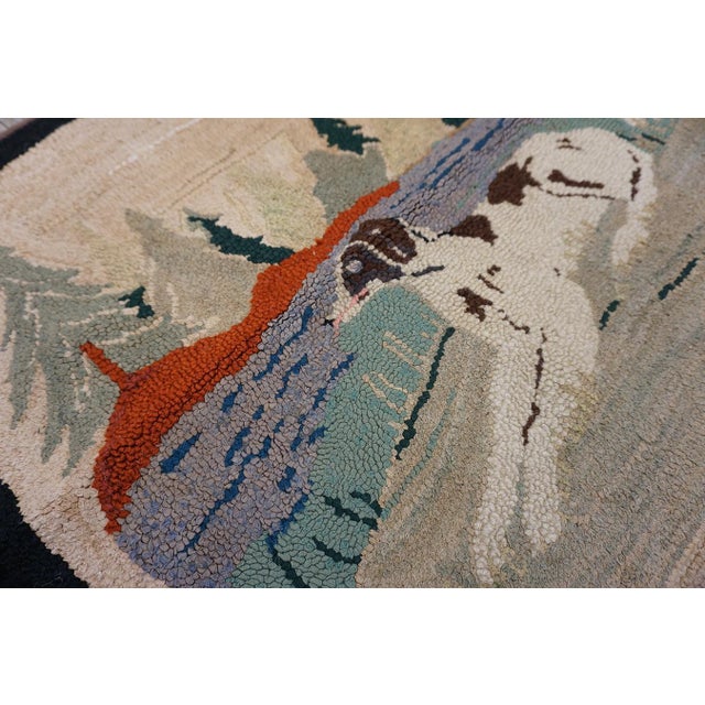 Early 20th Century 1930s Ivory Scene Animal Antique American Hooked Rug 2' 0" X 3' 6" Handknotted Wool Carpet For Sale - Image 5 of 11