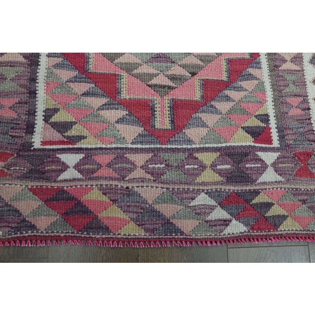 1970s Vintage Turkish Oushak Handmade Wool Cotton Pink Runner Rug For Sale - Image 10 of 11