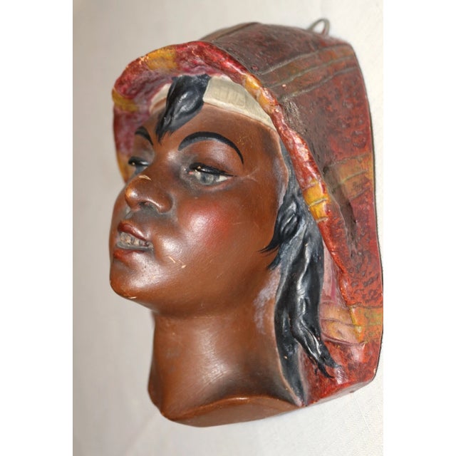 Antique Painted Plaster Black Americana Lady Nubian Relief Wall Sculpture Figure For Sale - Image 4 of 10