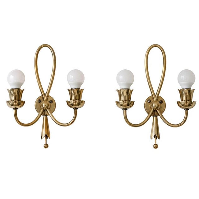 Mid-Century Modern Brass Wall Lights by Angelo Lelii for Arredoluce, 1940s, Set of 2 For Sale - Image 9 of 9