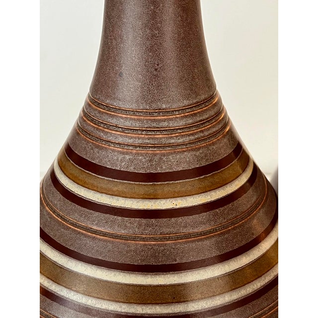 Gray Large Pair 1960s Lamps With Striated Glazed Decoration on a Pumice Ground For Sale - Image 8 of 9