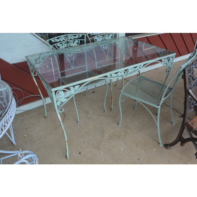 Metal Vintage Salterini Style Iron Aqua Green Patio Table & 4 Chairs, Attributed For Sale - Image 7 of 11