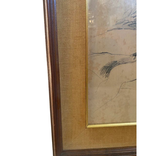 Mid-Century Modern Vintage Framed Pencil Sketching of Male Nude, Circa 1940 Signed Romin For Sale - Image 3 of 9