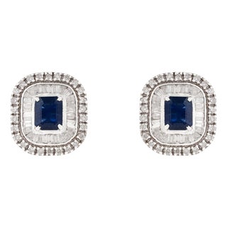 Blue Sapphire & Diamond Art Deco Earrings in 14k Gold- 2 Pieces For Sale