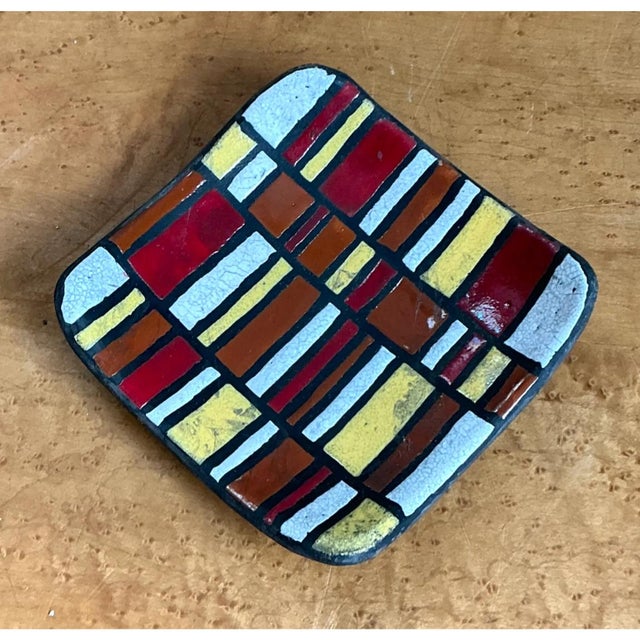 Brick Red Vintage Abstract Ceramic Tile Dish For Sale - Image 8 of 12