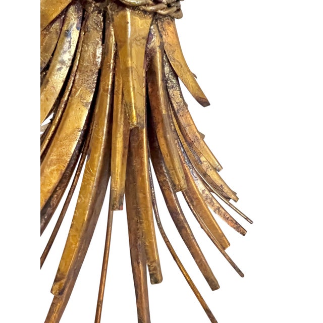 Gold Vintage Italian Gold Tole Sheaf of Wheat Table With Glass Top For Sale - Image 8 of 15
