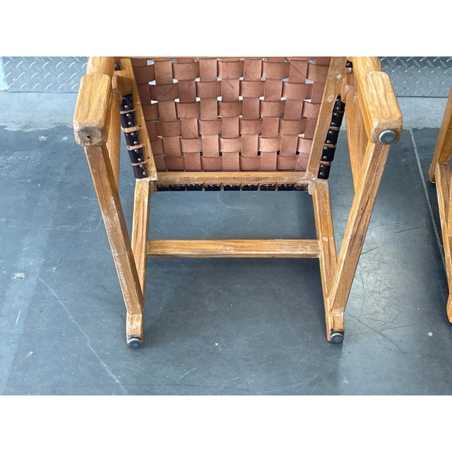 Vintage Mid-Century Ranch Oak Leather Strapped Arm Chairs - A Pair For Sale - Image 10 of 11
