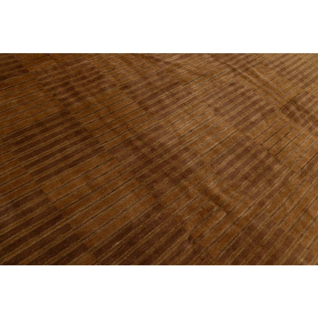 Modern Nepalese Tibetan Wool & Silk Rug With Minimalist Brown Stripes Design For Sale - Image 9 of 9