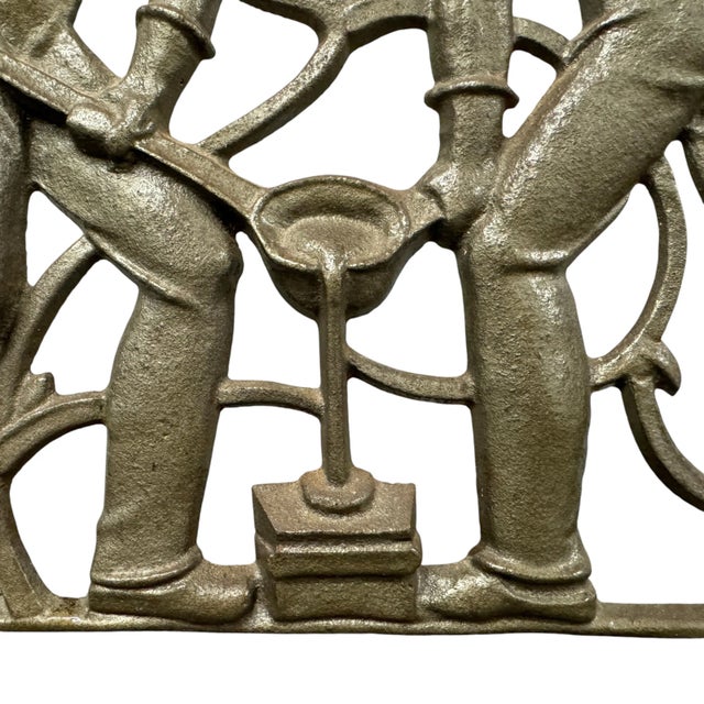 Dark Gray Art Deco Cast Iron Foundry Workers Panel For Sale - Image 8 of 9