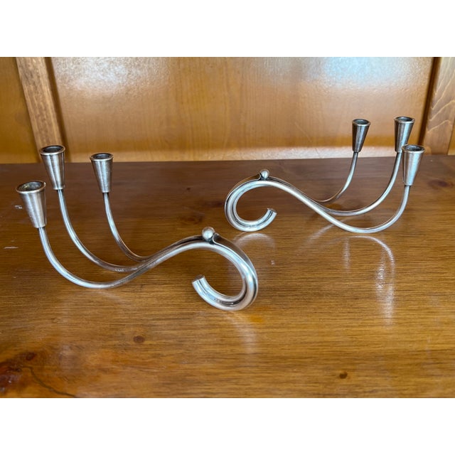 Mid-Century Modern Vintage 1950 Danish Carl F. Christiansen Candle Holders Silver Plated -2 For Sale - Image 3 of 6