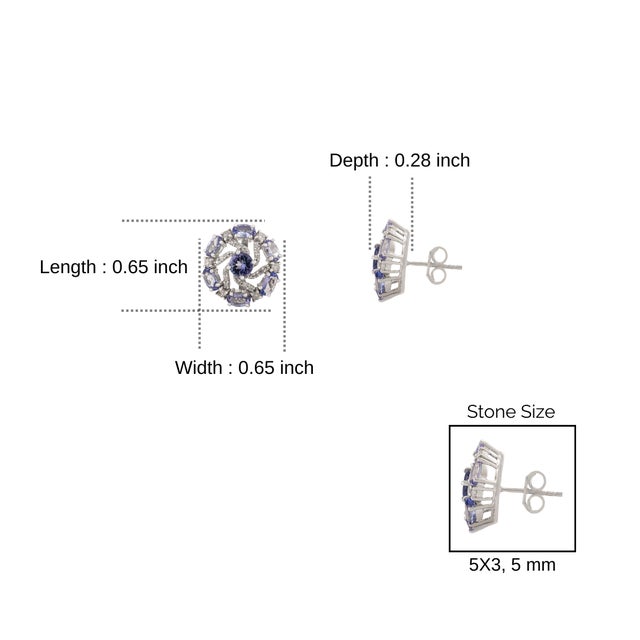 Mid-Century Solid Silver Tanzanite & Diamond Swirl Cluster Stud Earrings- 2 Pieces For Sale - Image 9 of 13