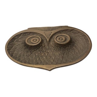 Vintage Mid Century Cast Metal Brass Owl Trinket Dish For Sale