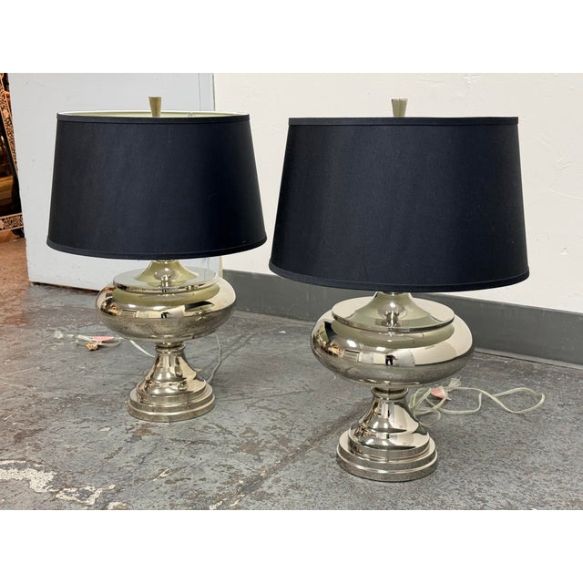 Modern Polished Nickel Sculptural Table Lamps, Pair For Sale - Image 3 of 12