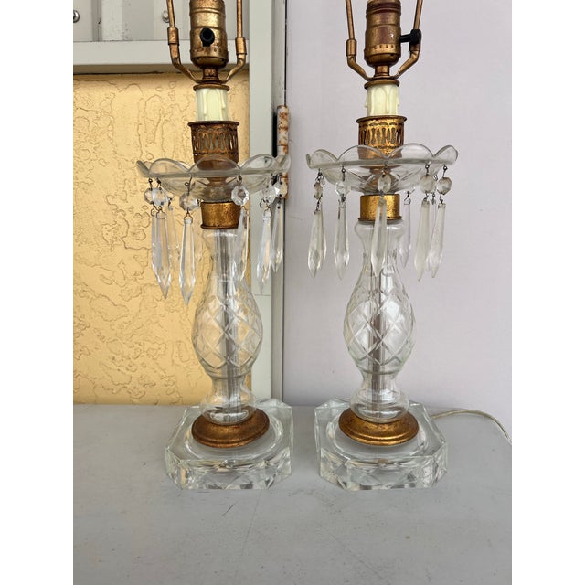Early 20th Century Vintage Pair of Crystal Lamps-2 For Sale - Image 5 of 7