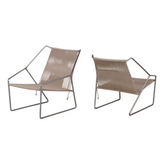 Mid-Century Modern Danish Steel Armchairs by Henning Flok, 1960s, Set of 2 For Sale
