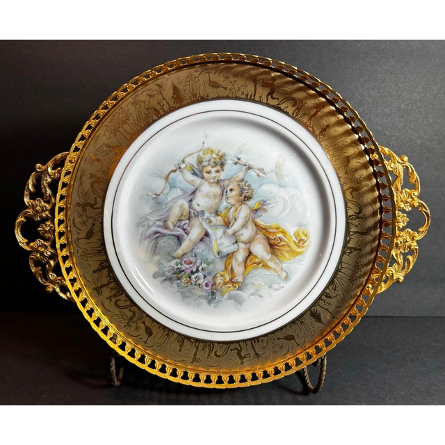 Limoges, France Vintage Limoges Porcelain Hand Painted Dresser Box and Tray ~ Cherubs Ornate Gold & Bronze Edges For Sale - Image 4 of 12