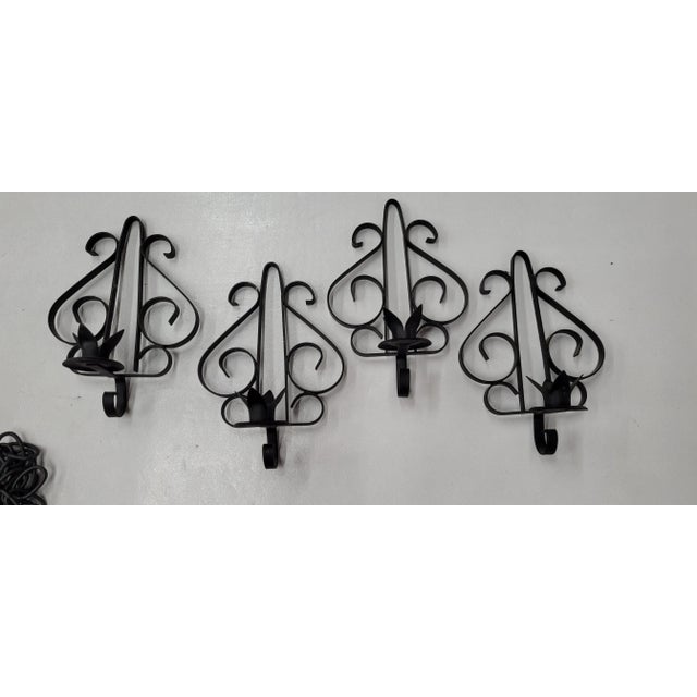 Gothic Vintage 1960s Set of 4 Gothic Black Chain Medieval Wall Sconce Candlesticks Candle Holder For Sale - Image 3 of 6