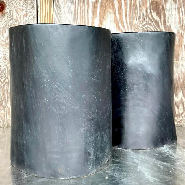 Early 21st Century Boho Ebony Wood Tree Trunk Low Stools - Set of 2 For Sale - Image 5 of 9