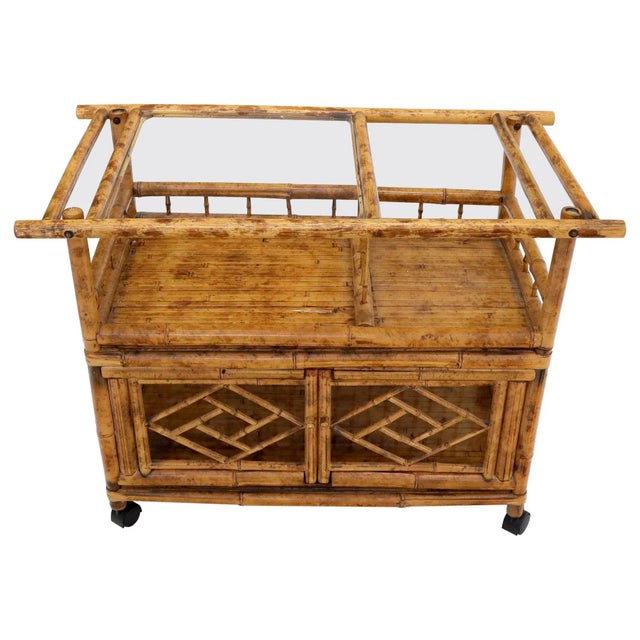 Decorative Burnt Bamboo & Glass Bar Cart For Sale - Image 13 of 13