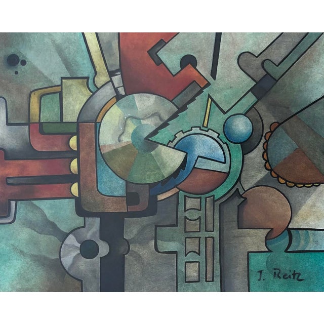 John Reitz, Composition géométrique, Pastel and Watercolor on Cardboard, Framed For Sale - Image 9 of 9
