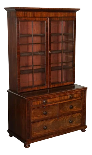 Dresser Bookcase Display Cabinet on Chest of Drawers with Black Leather Top