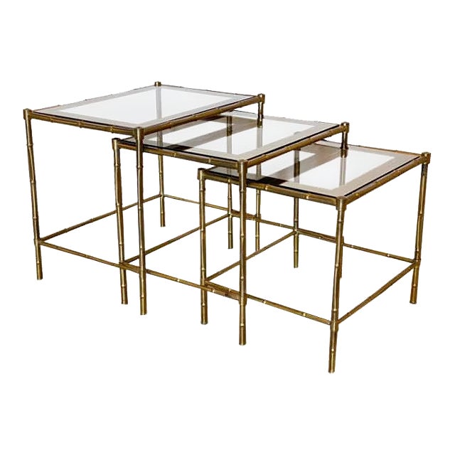 Triptych of Brass Tables in Faux Bamboo, 1970s, Set of 3 For Sale