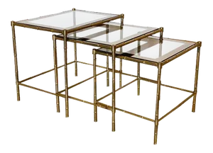 Triptych of Brass Tables in Faux Bamboo, 1970s, Set of 3