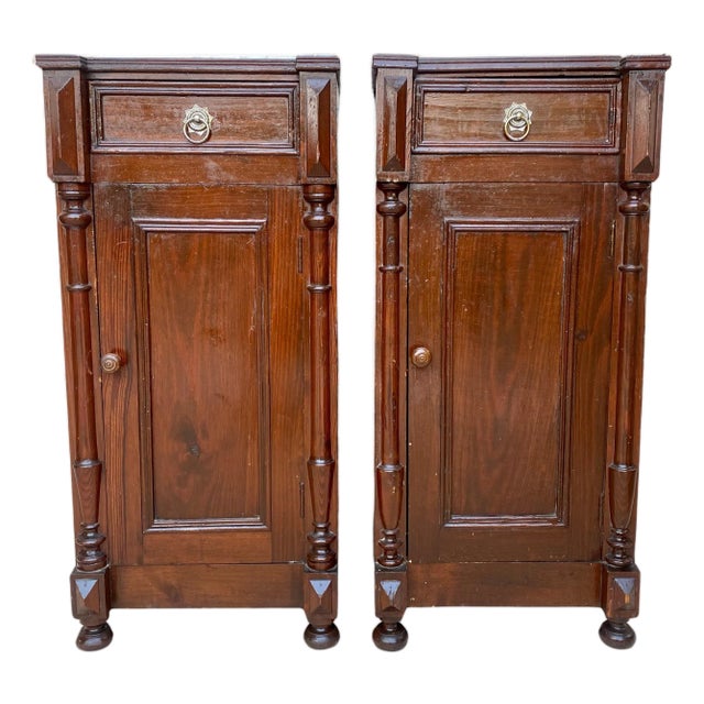 Antique Louis XVI Nightstands with White Marble Tops, 1890s, Set of 2 For Sale