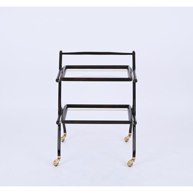 Mid-Century Modern Mid-Century Italian Trolley Bar Cart in Wood and Glass attributed to Cesare Lacca, 1950s For Sale - Image 3 of 16