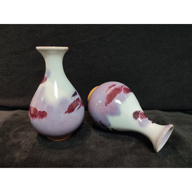 1920s A Pari of Chinese Ceramic Vase,Jun Ware Transmutation Glaze Porcelain Yuhuchun Vase For Sale - Image 9 of 11