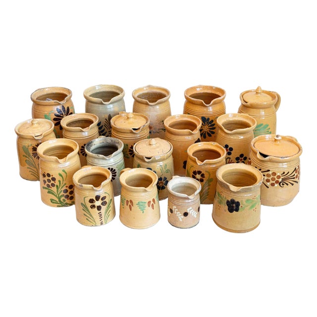 19th Century French Terracotta Pottery Pitchers with Floral Decor For Sale