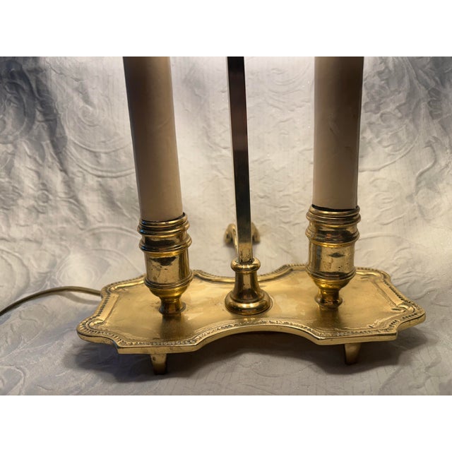 English Vintage Frederick Cooper Brass Bouillotte Table Desk Lamp Tole Shade For Sale - Image 3 of 6