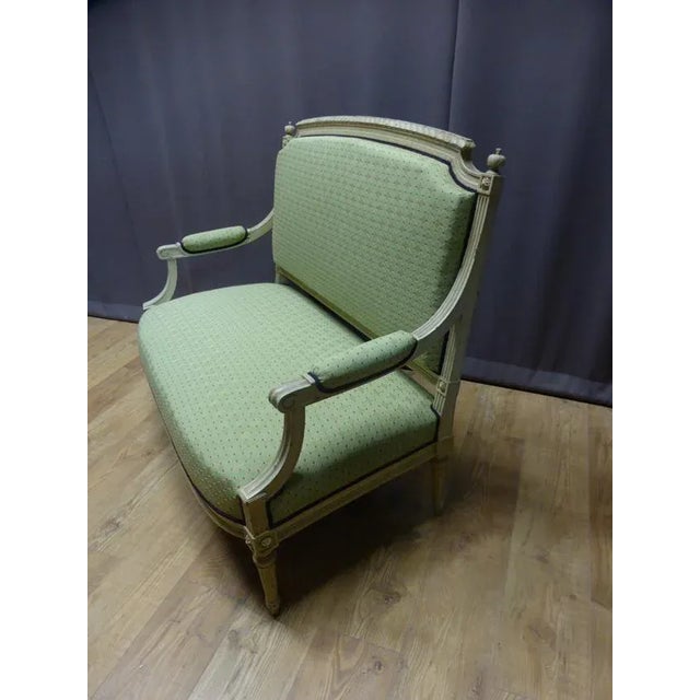 Small Louis XVI style sofa in lacquered beech wood. This one has just been completely reupholstered. Dimensions : 1.20 m...