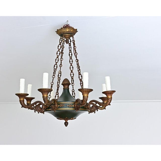 French Vintage French Empire Style Gilt Bronze & Tole Flush-Mount For Sale - Image 3 of 13