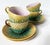 SET OF 4 Antique 19th C Majolica Pineapple Pattern Tea Cups and Saucers C1880s. Bold colors of Yellow, Kelly Green and...